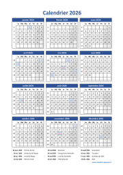 Calendrier Annuel 2026 Vacances Vertical