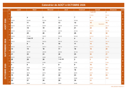 Calendrier pour les mois de Août à Octobre 2026 paysage 1