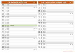Calendrier pour les mois de Août et Septembre 2026 paysage 2
