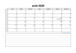Calendrier août 2026 modele 07