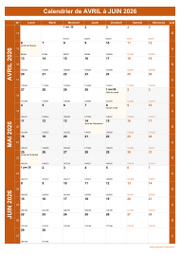 Calendrier pour les mois de Avril à Juin 2026 portrait 1