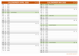 Calendrier pour les mois de Avril et Mai 2026 paysage 2