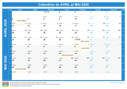 Calendrier scolaire pour Avril et Mai 2026 paysage 1