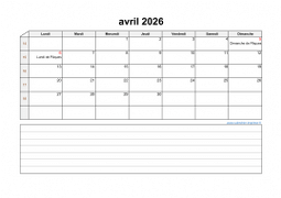 Calendrier avril 2026 modele 07