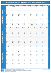 Calendrier scolaire pour Décembre 2026 à Février 2027 portrait 1