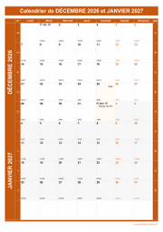 Calendrier pour les mois de Décembre 2026 et Janvier 2027 portrait 1