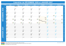 Calendrier scolaire pour Décembre 2026 et Janvier 2027 paysage 1