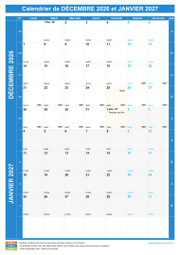 Calendrier scolaire pour Décembre 2026 et Janvier 2027 portrait 1
