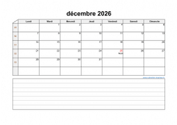 Calendrier décembre 2026 modele 07