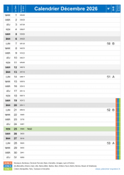 Calendrier decembre 2026 portrait avec vacances, jours fériés et numéros de semaine