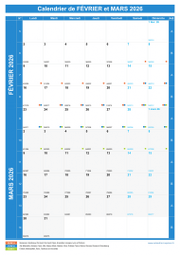 Calendrier scolaire pour Février et Mars 2026 portrait 1