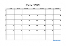 Calendrier février 2026 modele 03