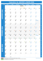 Calendrier scolaire pour Janvier à Mars 2026 portrait 1