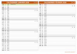 Calendrier pour les mois de Janvier et Février 2026 paysage 2