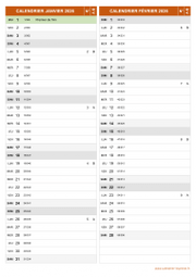 Calendrier pour les mois de Janvier et Février 2026 portrait 2