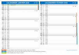Calendrier scolaire pour Janvier et Février 2026 paysage 2