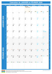 Calendrier scolaire pour Janvier et Février 2026 portrait 1