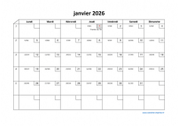 Calendrier janvier 2026 modele 02