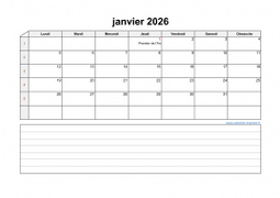 Calendrier janvier 2026 modele 07