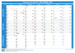 Calendrier scolaire pour Juillet à Septembre 2026 paysage 1