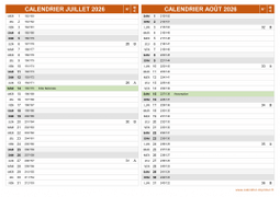 Calendrier pour les mois de Juillet et Août 2026 paysage 2