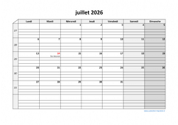 Calendrier juillet 2026 modele 05