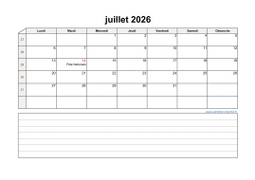 Calendrier juillet 2026 modele 07