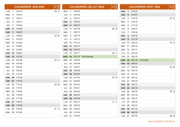 Calendrier pour les mois de Juin à Août 2026 paysage 2