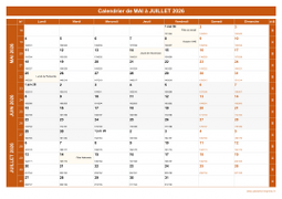 Calendrier pour les mois de Mai à Juillet 2026 paysage 1