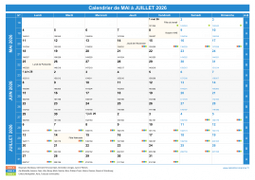 Calendrier scolaire pour Mai à Juillet 2026 paysage 1