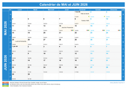 Calendrier scolaire pour Mai et Juin 2026 paysage 1