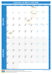 Calendrier scolaire pour Mai et Juin 2026 portrait 1