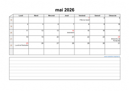 Calendrier mai 2026 modele 07