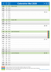 Calendrier mai 2026 portrait avec vacances, jours fériés et numéros de semaine