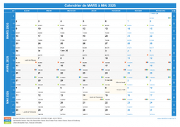 Calendrier scolaire pour Mars à Mai 2026 paysage 1