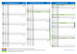 Calendrier scolaire pour Mars à Mai 2026 paysage 2