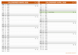 Calendrier pour les mois de Mars et Avril 2026 paysage 2