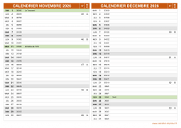 Calendrier pour les mois de Novembre et Décembre 2026 paysage 2