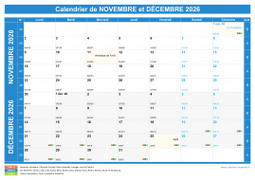Calendrier scolaire pour Novembre et Décembre 2026 paysage 1