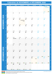 Calendrier scolaire pour Novembre et Décembre 2026 portrait 1
