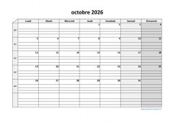 Calendrier octobre 2026 modele 05