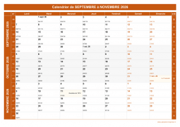 Calendrier pour les mois de Septembre à Novembre 2026 paysage 1