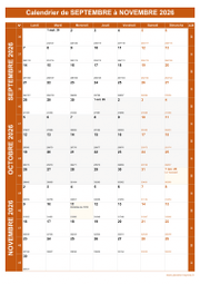 Calendrier pour les mois de Septembre à Novembre 2026 portrait 1