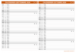 Calendrier pour les mois de Septembre et Octobre 2026 paysage 2
