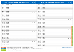 Calendrier scolaire pour Septembre et Octobre 2026 paysage 2