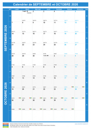 Calendrier scolaire pour Septembre et Octobre 2026 portrait 1
