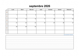 Calendrier septembre 2026 modele 07