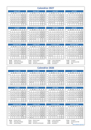 Calendrier Janvier 2027 à Décembre 2028 Vertical Modèle 01