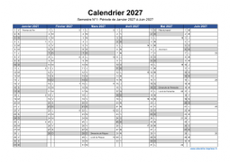 Calendrier Annuel 2027 Semestre Semaines