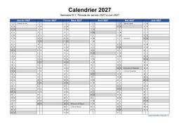 Calendrier Annuel 2027 Semestre